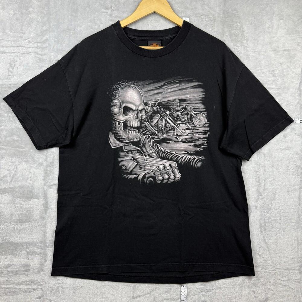 Hot Leathers Skull Biker Graphic T-Shirt Black Size XL PD Restoration London Y2K